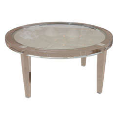 Round Lucite Cocktail Table with Inset Glass
