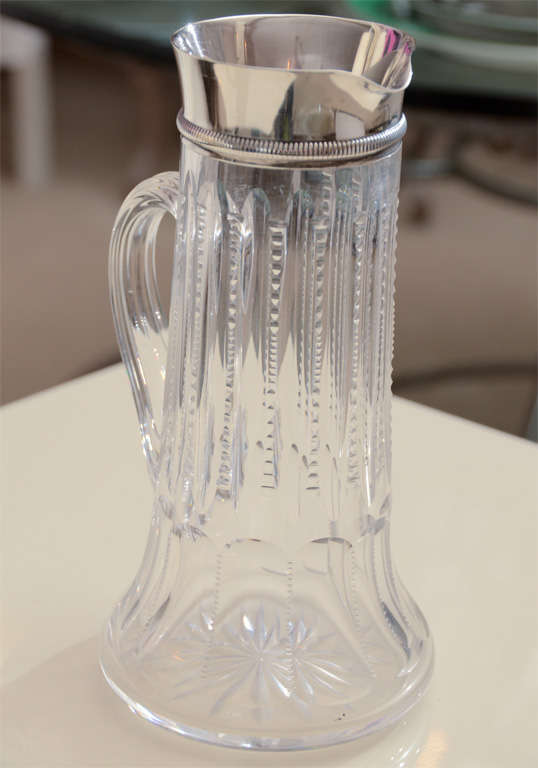Cut Crystal Claret Pitcher with Sterling Silver Top 2
