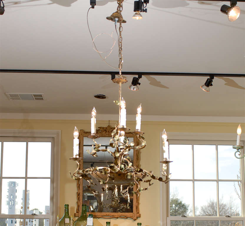 Spanish Six-Light Organic Metal Chandelier with Laurel Leaves and Branches