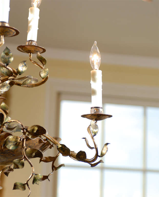 Art Nouveau Spanish Six-Light Organic Metal Chandelier with Laurel Leaves and Branches
