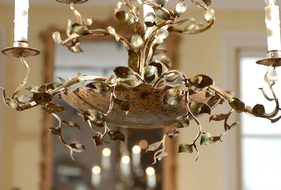 Spanish Six-Light Organic Metal Chandelier with Laurel Leaves and Branches In Good Condition In Atlanta, GA