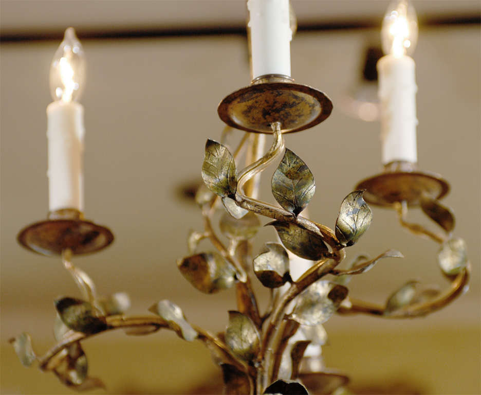 20th Century Spanish Six-Light Organic Metal Chandelier with Laurel Leaves and Branches