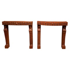 Pair Egyptian Revival Terra Cotta Console Tables