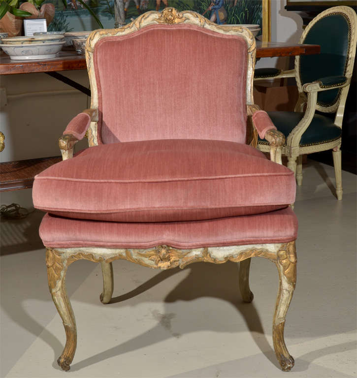 19th Century Neo-Classical Style Italian Fauteuil, velvet upholstery