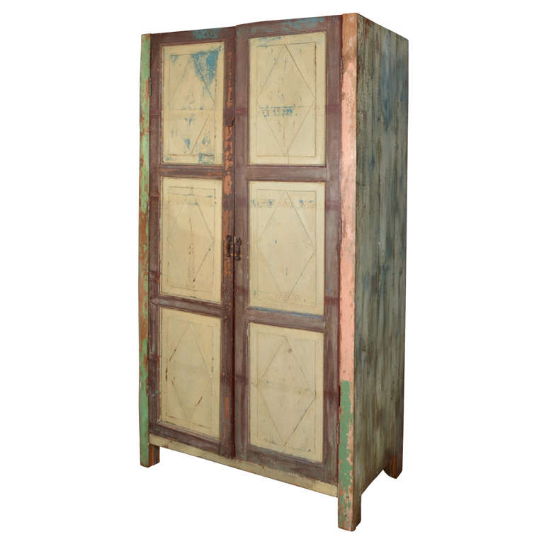 Mexican Painted 2-door Country Cupboard For Sale