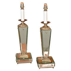 Pair of Tapered Mirrored Column Lamps