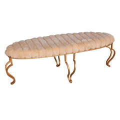 Oval Hollywood Regency Bench with Quilted Faux Fur Upholstery