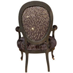 Louis XV Style Black Lacquer Side Chair with Brass Casters