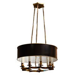 Mid C Chandelier With Custom Bouillotte Tole Shade