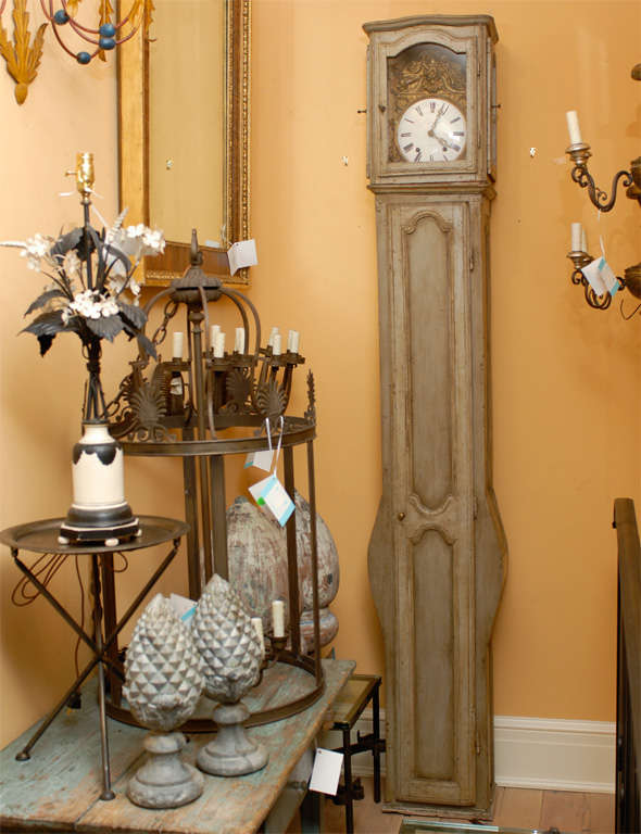 Hand-Painted Tall 18th-19th Century French Painted Floor Longcase Clock For Sale