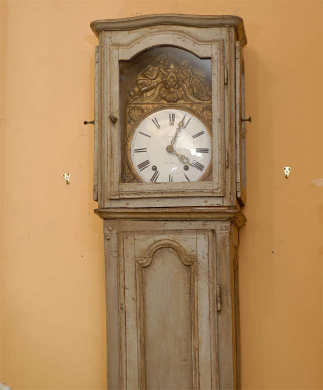 Tall 18th-19th Century French Painted Floor Longcase Clock In Good Condition For Sale In Atlanta, GA