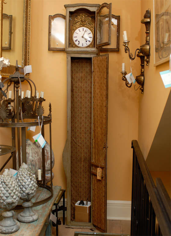Tall 18th-19th Century French Painted Floor Longcase Clock For Sale 2