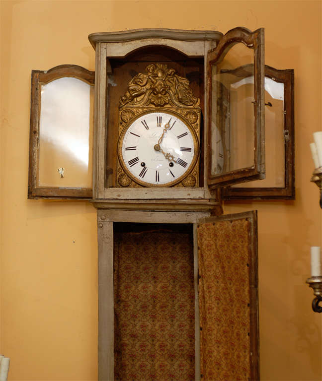 Tall 18th-19th Century French Painted Floor Longcase Clock For Sale 3