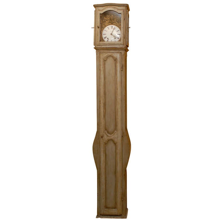 Tall 18th-19th Century French Painted Floor Longcase Clock For Sale