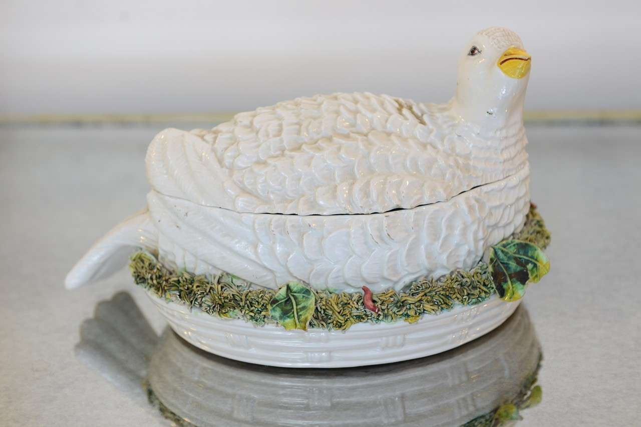 Rare European Collection of Seven .19Th C  Majolica Hen on Nest  In Good Condition In West Palm Beach, FL