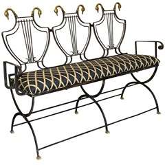 Regency Style Lyre Back Steel Bench