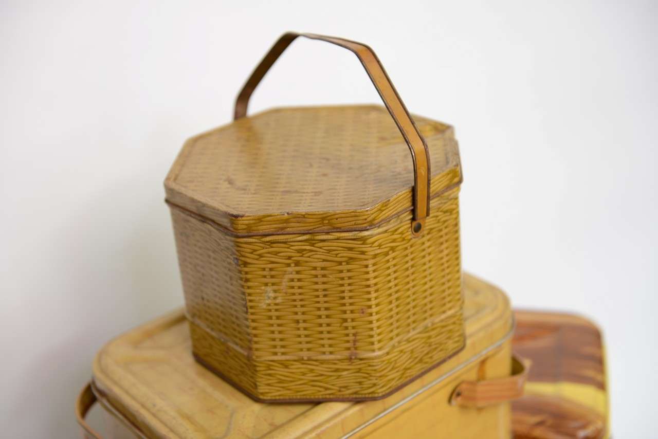 Folk Art Vintage Tin Picnic Baskets