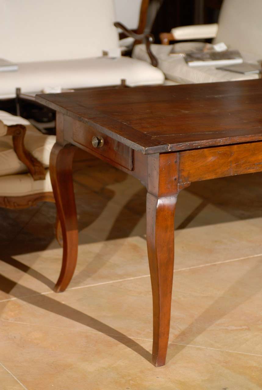 French Walnut Louis XV Style Farm Table with Cabriole Legs and Lateral Drawer 6