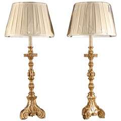 Antique Pair of Altarsticks Mounted as Lamps