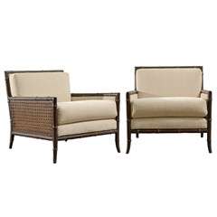 Superb Pair of Faux Bamboo/Cane Lounge Chairs by Gibbings for Widdicomb