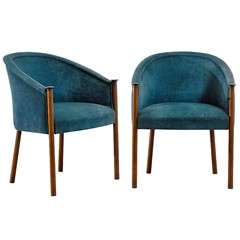 Beautiful Pair of Barrel Back Armchairs by Ward Bennett