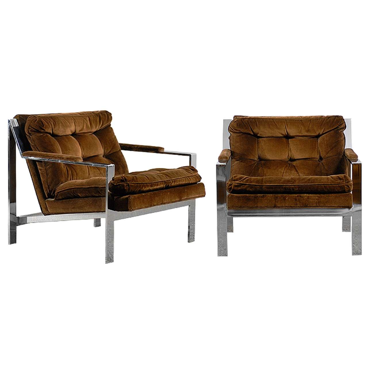 Pair of Chrome Flat Bar Milo Baughman " Z " Lounge/Club Chairs 