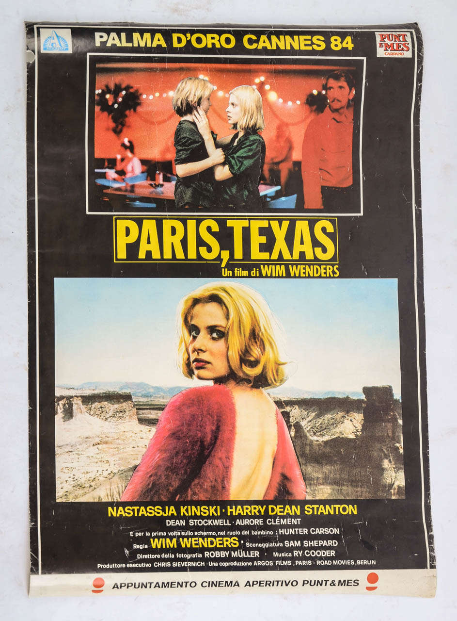 This is an original poster for the Italian launch of the 1984 film 'Paris Texas'

Directed by Wim Wenders
Starring Natasha Kinski and Harry Dean Stanton
