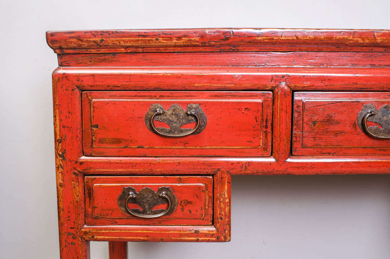 Chinese Red Lacquer Desk, 19th Century For Sale 1