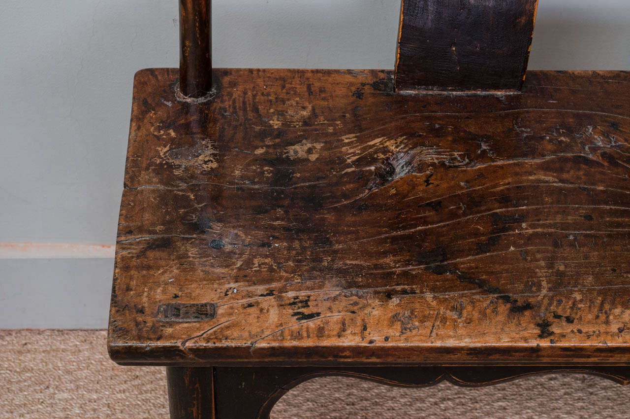 Elm Chinese Yoke Back Double Chair or Bench, 18th Century