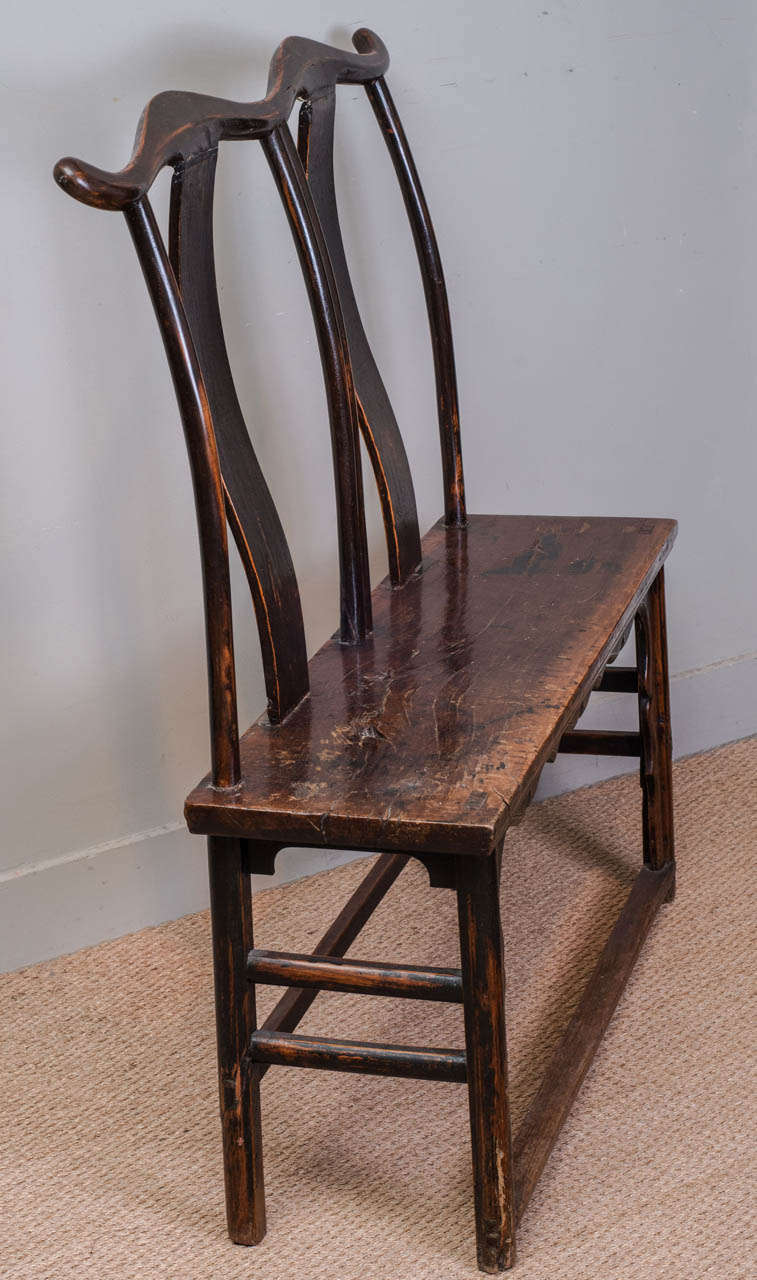 Chinese Yoke Back Double Chair or Bench, 18th Century 2