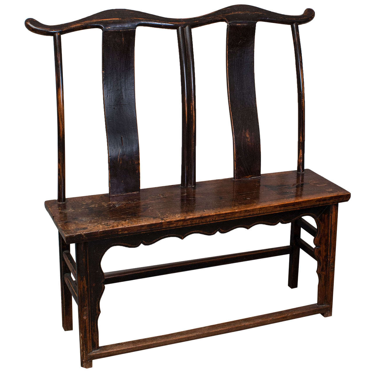 Chinese Yoke Back Double Chair or Bench, 18th Century