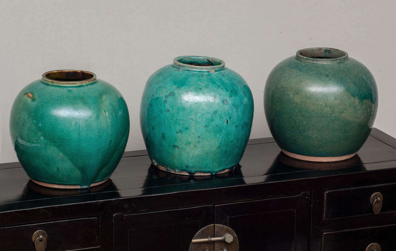 Collection of extraordinary emerald glazed ceramic jars from 19th century China.