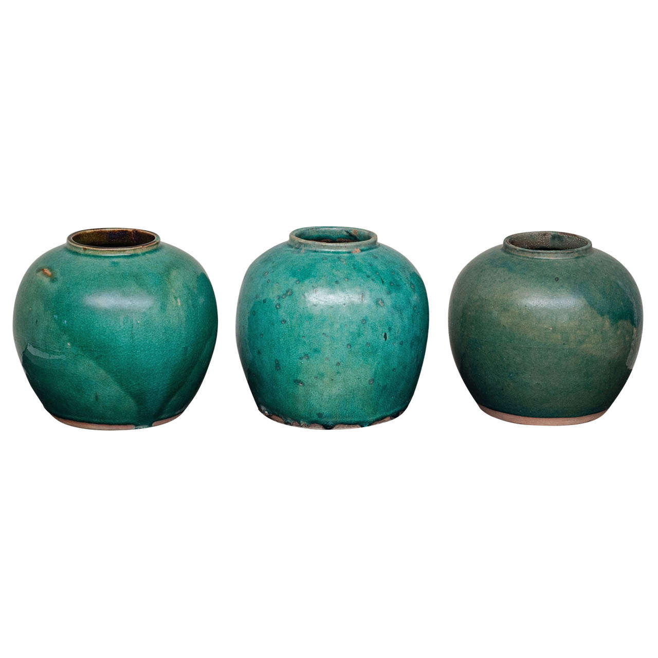 Chinese Green Glazed Ceramic Jars, 19th Century