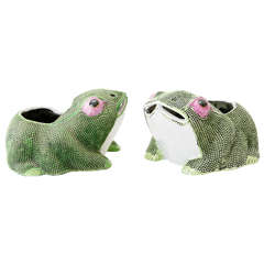 Antique Pair of 19th Century Chinese Porcelain Frog Planters