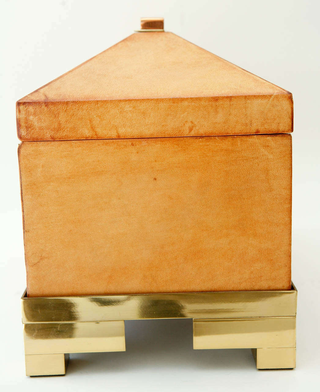 Patinated Leather Box with a Brass Base 2