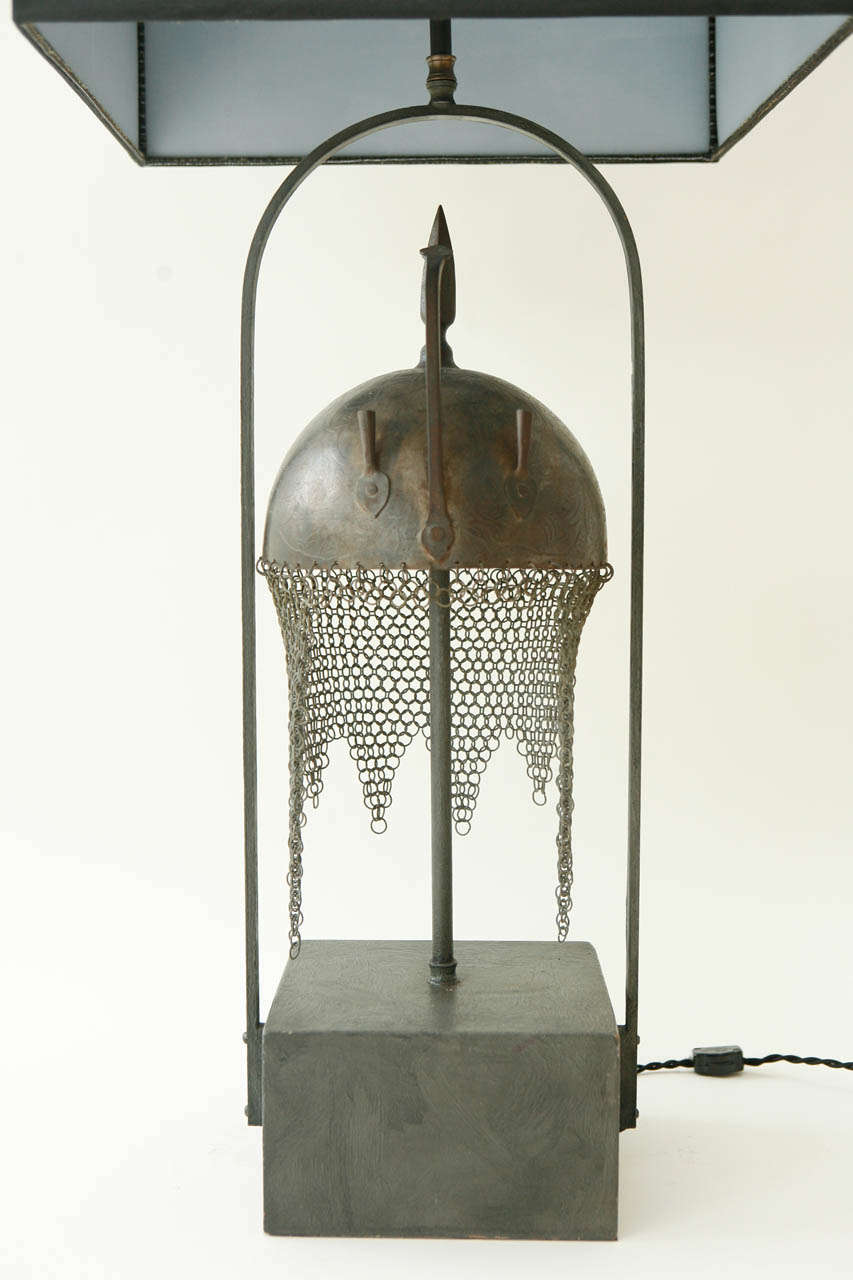Armature Table Lamp Ornamented with a Persian Kulah Khud In Excellent Condition For Sale In Palm Desert, CA