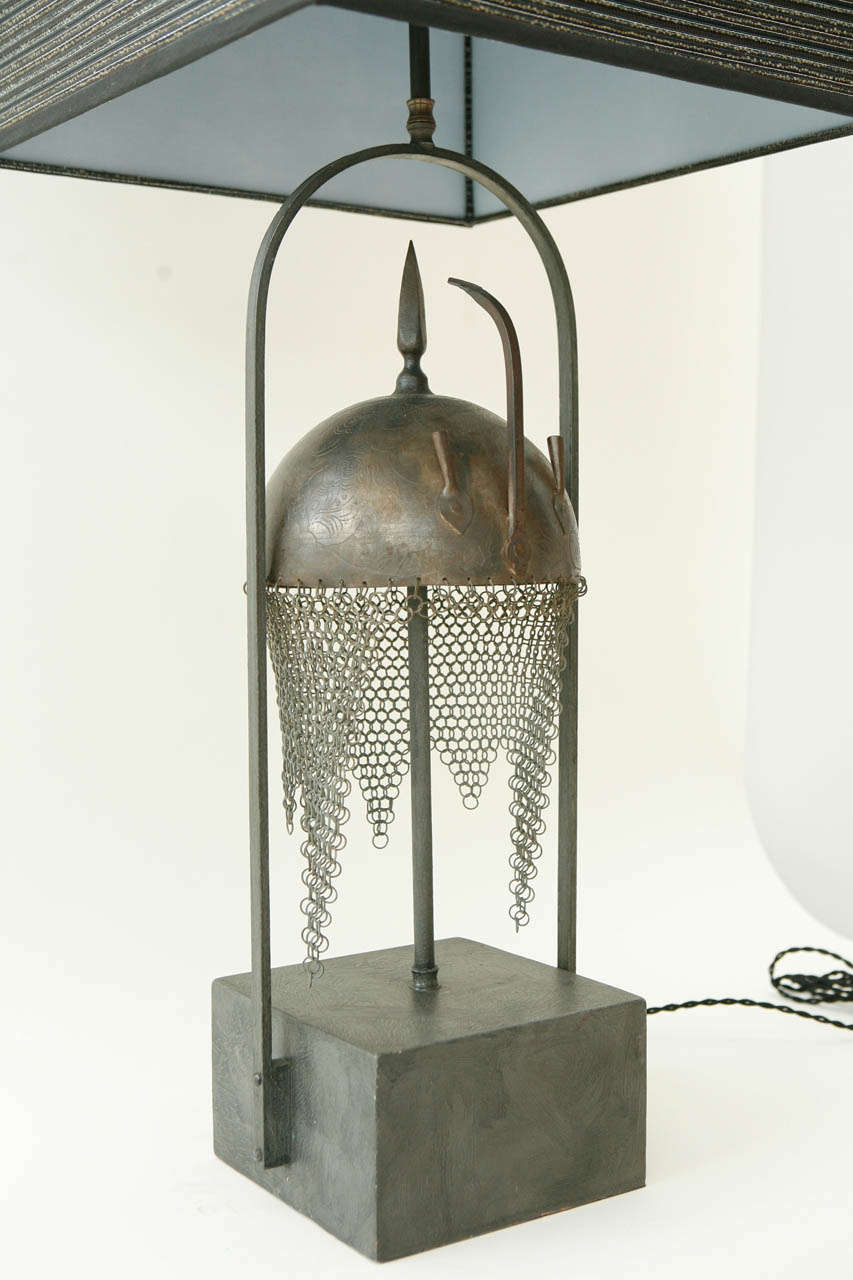 Iron Armature Table Lamp Ornamented with a Persian Kulah Khud For Sale