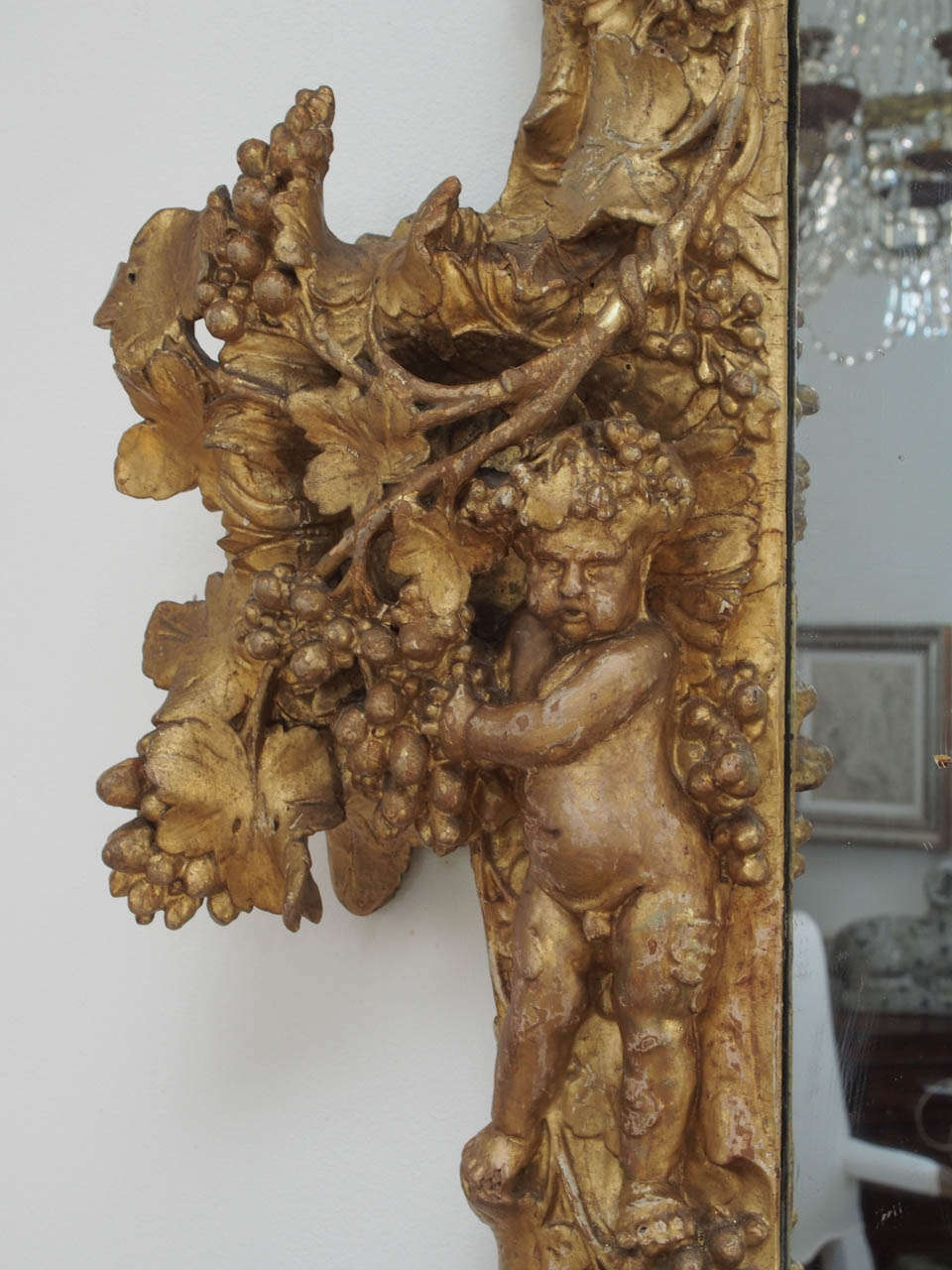Wood Italianate Relief Carved Giltwood Mirror