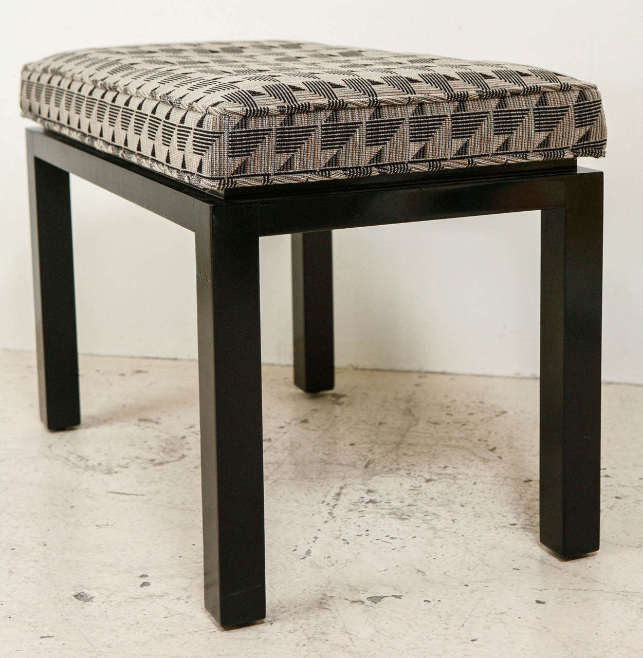 American Ebonized Bench in Original Geometric Upholstery