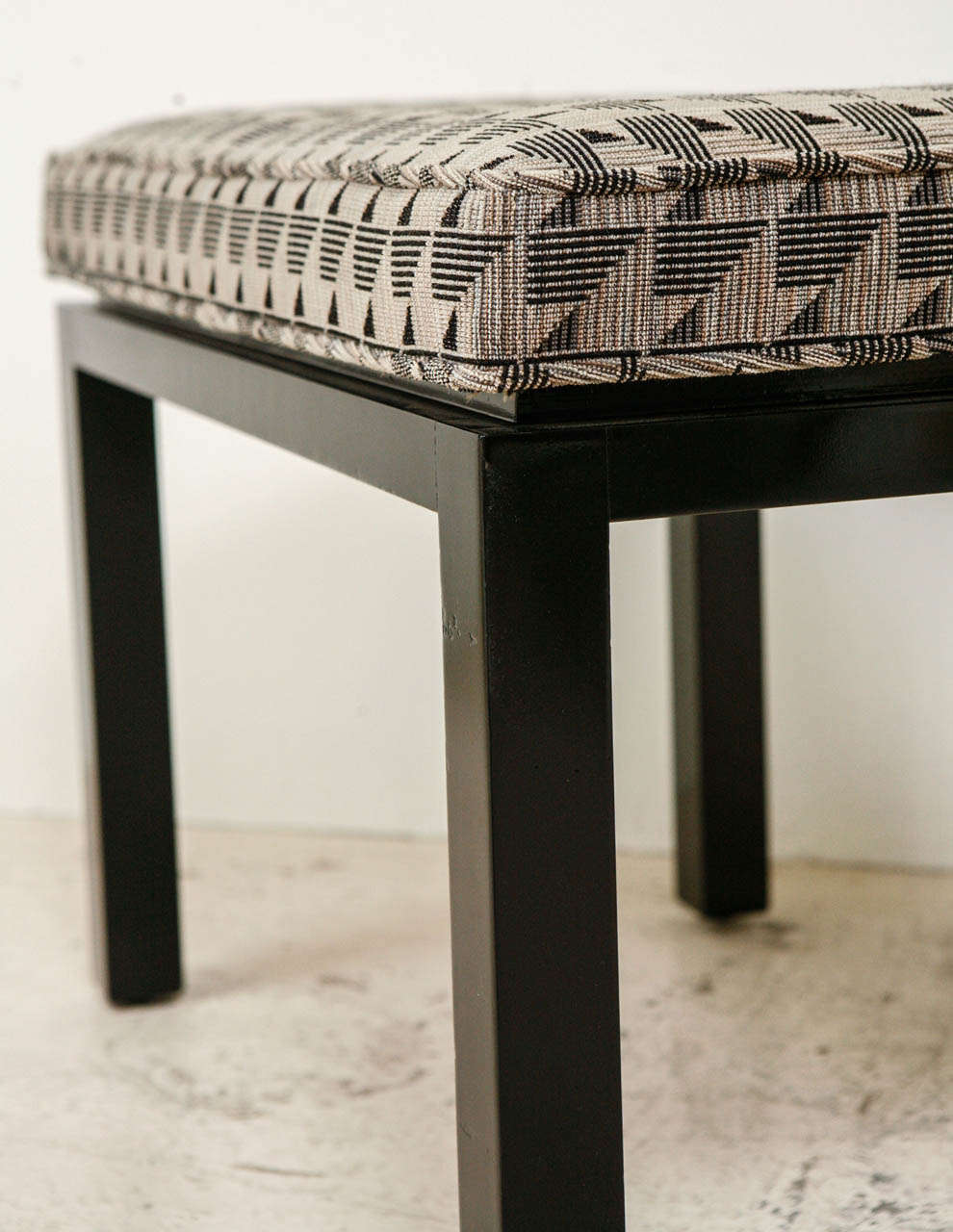 Ebonized Bench in Original Geometric Upholstery In Excellent Condition In Los Angeles, CA