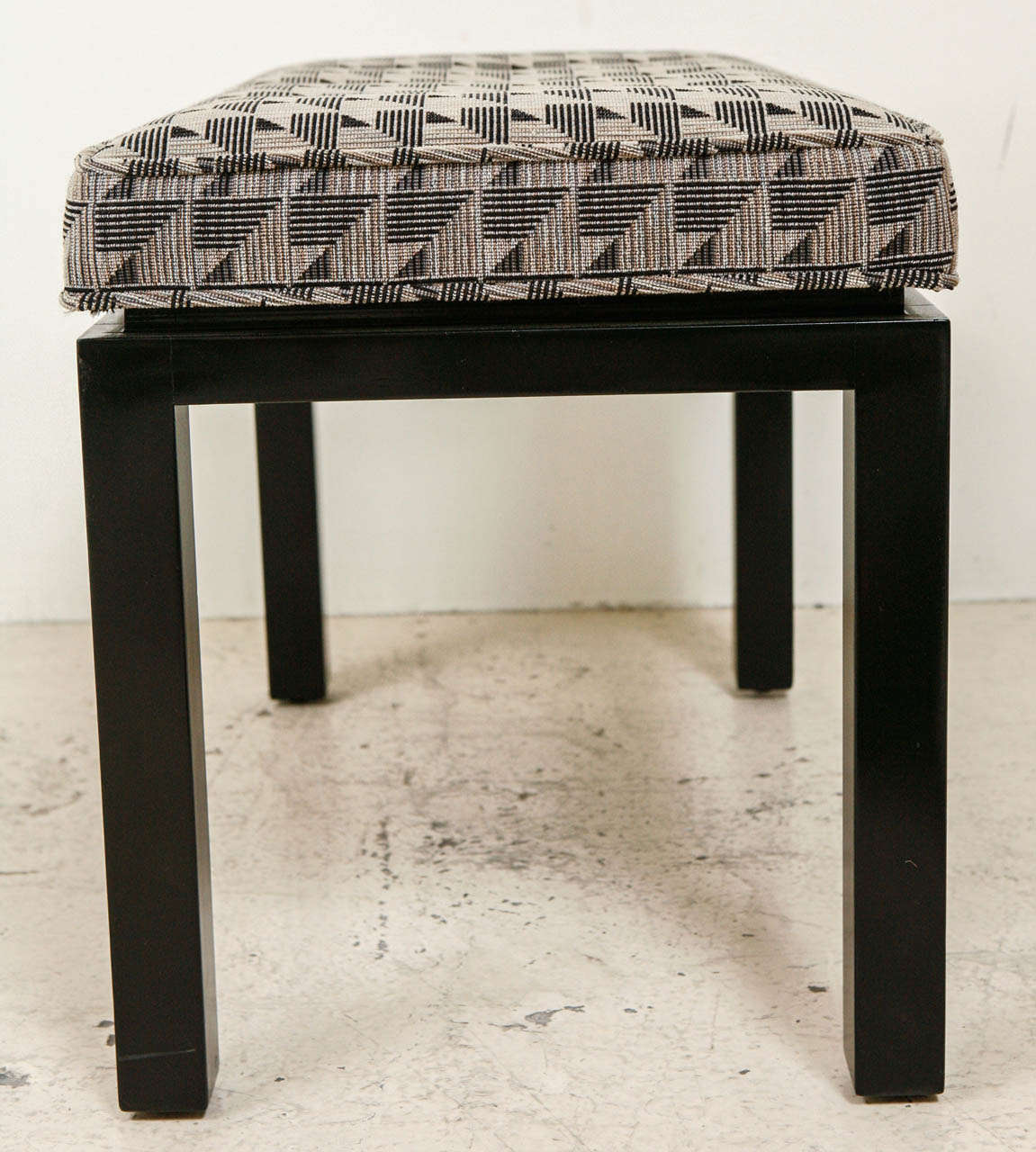 Mid-20th Century Ebonized Bench in Original Geometric Upholstery