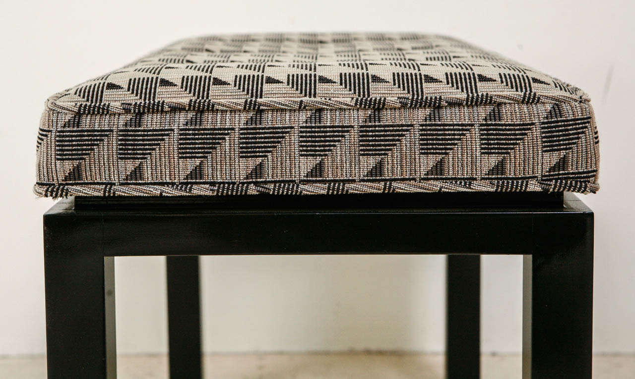 Ebonized Bench in Original Geometric Upholstery 1