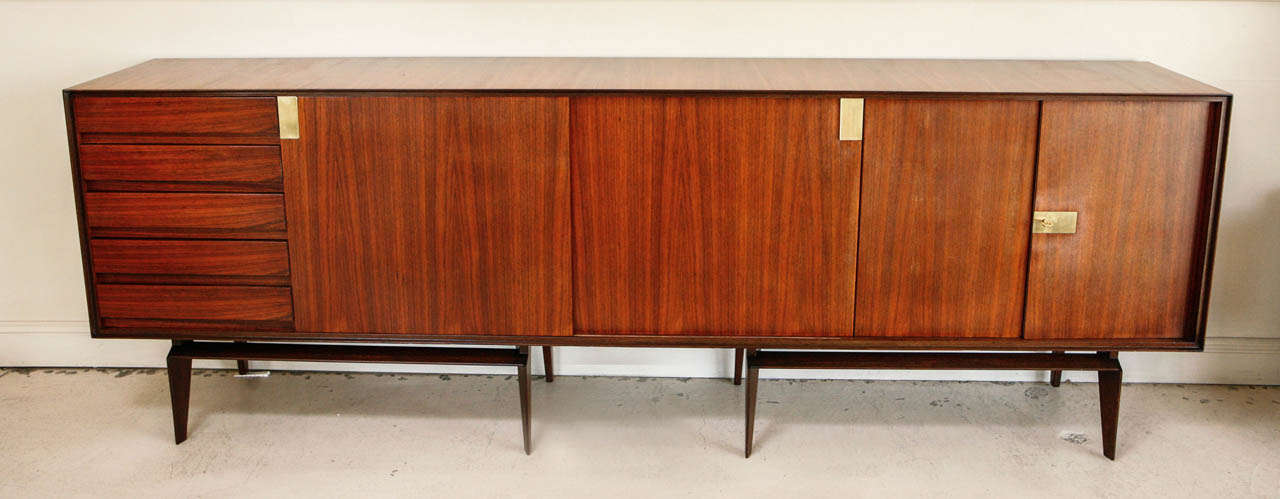 Important Italian Rosewood Credenza by Vittorrio Dassi (Milan 1893-1973) with brass accents.