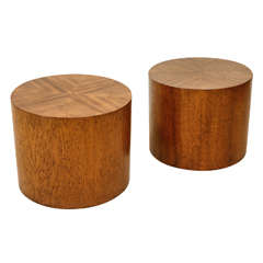 Pair of Oak Cylinder Tables by Milo Baughman for Henredon