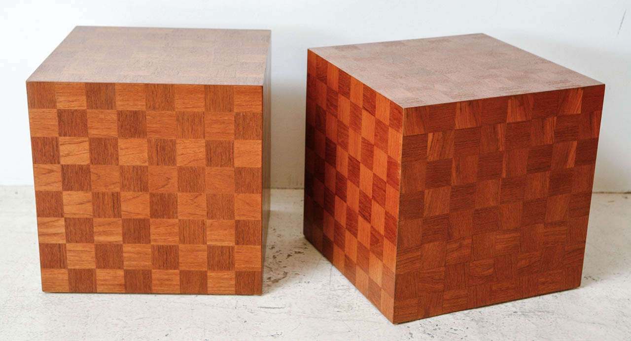 Mid-Century Modern Pair of Italian Parquetry Cube Tables