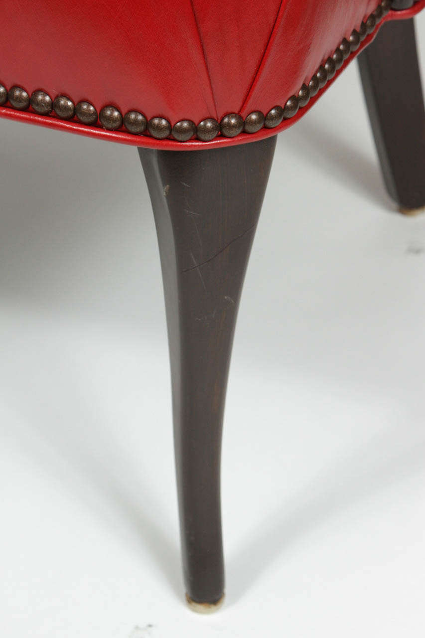 American Red Leather Barrel Chair