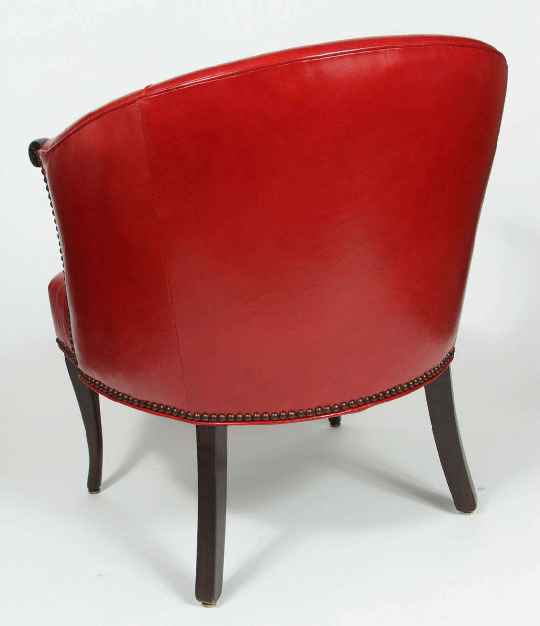 Mid-20th Century Red Leather Barrel Chair