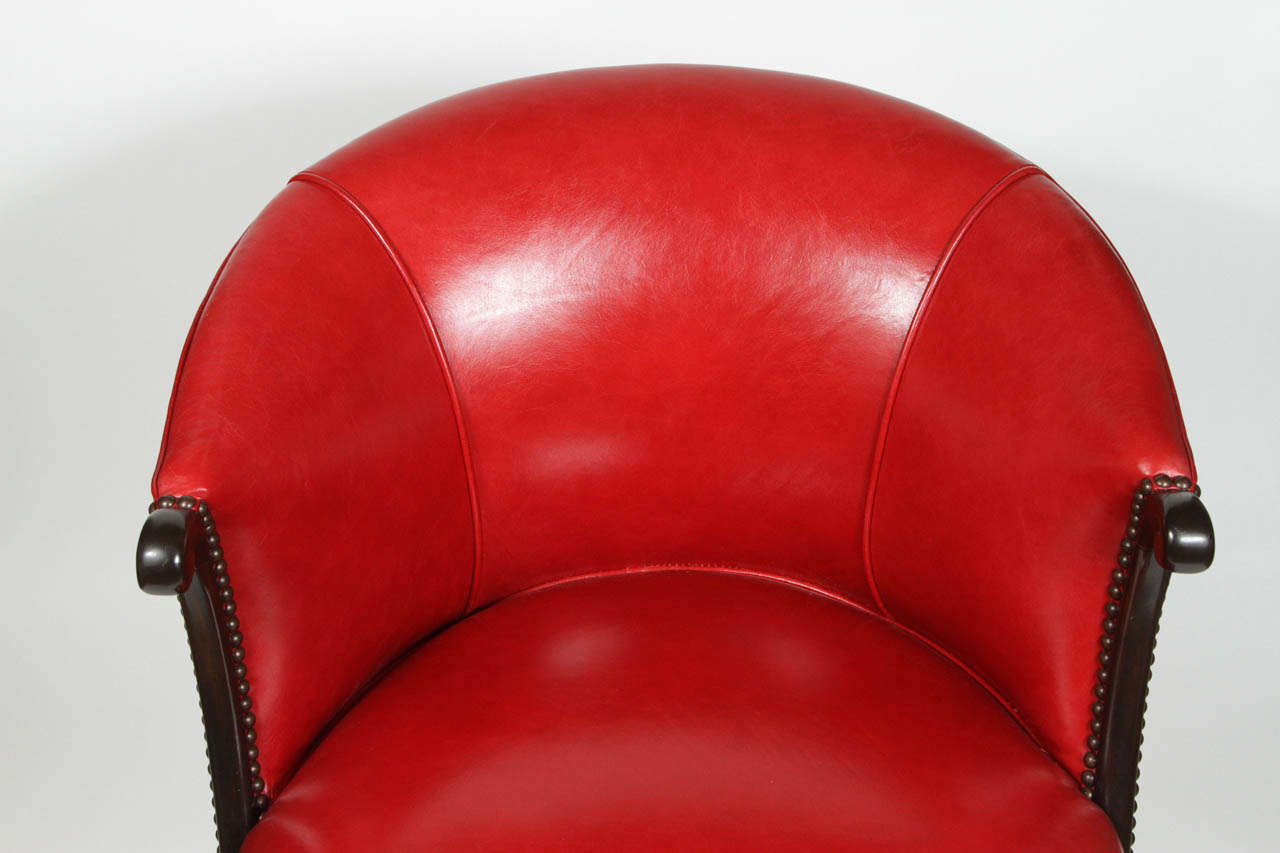 Red Leather Barrel Chair 3