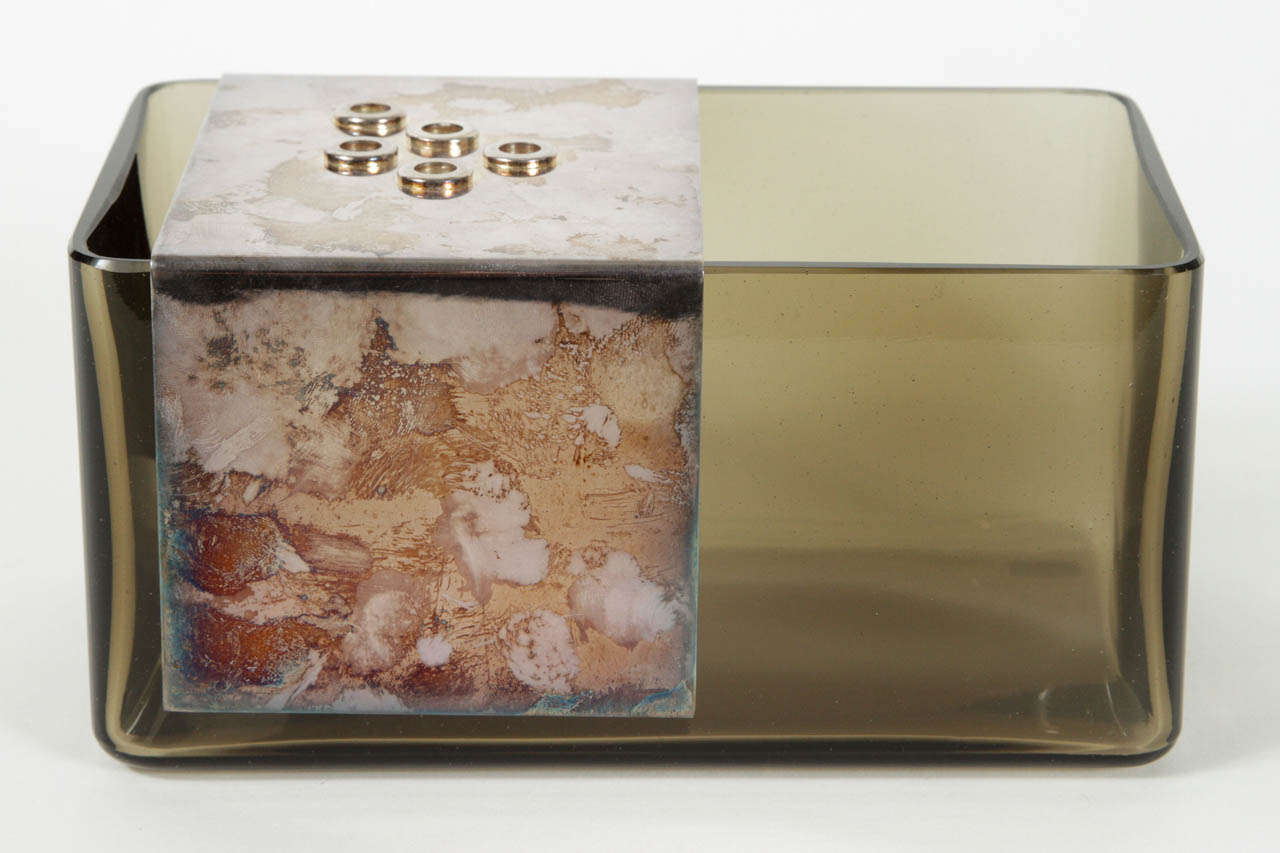Rare Silver and Glass Flower-Holder by Lino Sabattini