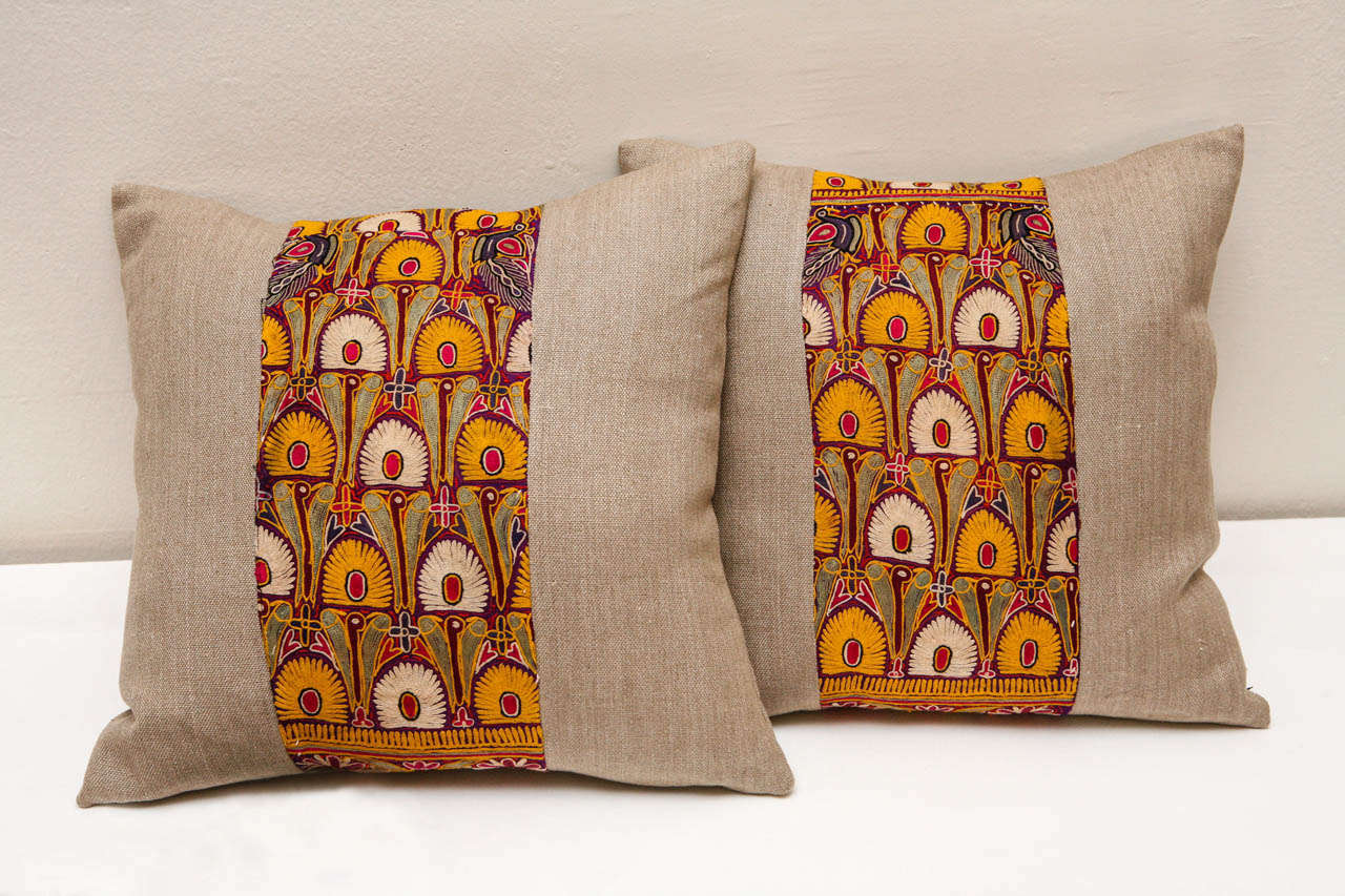 Silk Embroidered Indian Choli Pillows In Excellent Condition For Sale In Los Angeles, CA